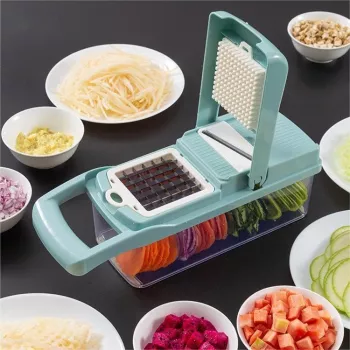 Feliator Multifunctional Flippy Razatoare 8 in 1 pentru Fructe si Legume 10 Piese Lame de Inox Recipient Stocare Separator Oua Prot 