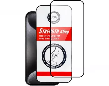 Folie de Protectie Flippy pentru iPhone 15 Pro Tempered Glass USG Ultra Rezistent 45kg Full Cover Antistatica Margini Negre Transpar 