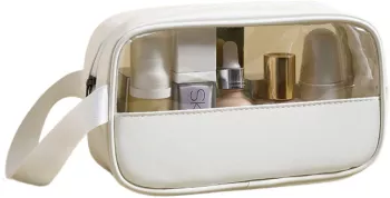 Geanta cosmetice Flippy pentru voiaj sau organizare material PVC/textil impermeabila portabila 22 x 12 x 8 cm alb 