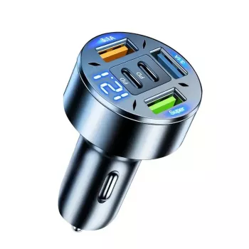 Incarcator Auto 5 in 1 Flippy 3 x Port USB Fast Charge QC3.1 si 2 x Type C PD 65W Negru 