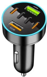 Incarcator Auto 6 in 1 Flippy 2 x Port USB Fast Charge QC3.0 si 4 x Type C PD 65W Negru