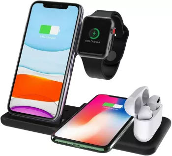 Incarcator Wireless FastCharge Flippy 4 In 1 design pliabil 15W Compatibil Apple Watch Airpods iPhone Android Samsung Huawei Xiaomi 