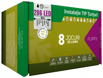 Instalatie Craciun 10 m 286 Led-uri Franjuri Alb cald 8 jocuri de lumini Transformator cu telecomanda Interconectabila Prelungitor 3 