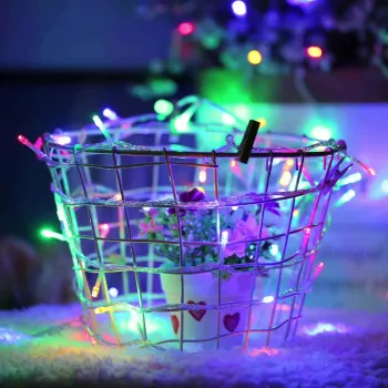 Instalatie de Craciun Liniara 1 m Baterii 10 LED-uri Multicolor 2 Jocuri de Lumini Fir Transparent Interior/Exterior Flippy 
