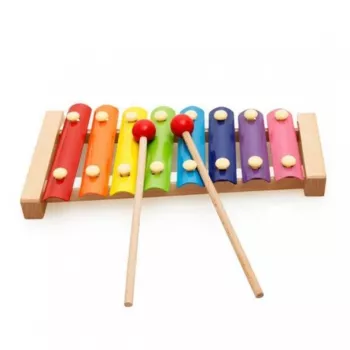 Instrument Muzical Xilofon din Lemn 8 Note Muzicale 2 Bete de Percutie 4-6 Ani Multicolor 
