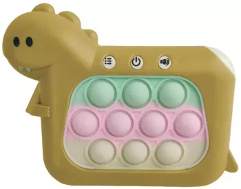 Jucarie Interactiva Pop It Whack A Mole Flippy Tip Consola Anti-Stres 4 Moduri de Joc din ABS si Silicon +3 Ani Model Dinozaur Galbe 