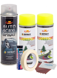 Kit complet reparatie si vopsire jante culoare Galben Fluorescent V2 