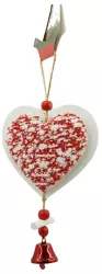 Ornament de brad inima din tweed Flippy alb/rosu lemn 18 cm 