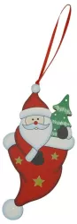 Ornament de brad om de zapada in ciorap Flippy rosu lemn 14 cm 
