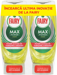 Pachet Detergent de vase Fairy MaxPower Lemon 2x450 ml 