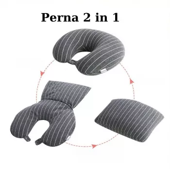 Perna de calatorie Flippy 2 in 1 cu Particule de Spuma cu Memorie Gri 