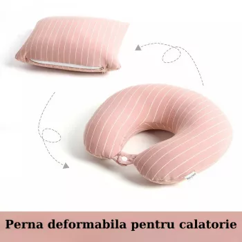 Perna de calatorie Flippy 2 in 1 cu Particule de Spuma cu Memorie Roz 