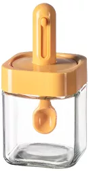 Recipient pentru Depozitarea Condimentelor Flippy Borcan din Sticla Capac si Lingura Incorporate Uz Casnic 300 ml 7.1x7.1x14.8 cm Por 