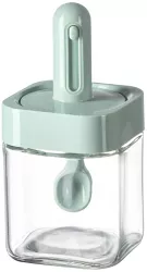 Recipient pentru Depozitarea Condimentelor Flippy Borcan din Sticla Capac si Lingura Incorporate Uz Casnic 300 ml 7.1x7.1x14.8 cm Ver 