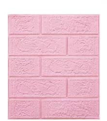 Set 10 Placi Tapet 3D Flippy 35 x 38 cm Grosime 3 mm din Polietilena Model Caramida Suprafata acoperita 1.33 mp Roz 