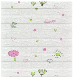 Set 10 Placi Tapet 3D Flippy 70 x 77 cm Grosime 3 mm din Polietilena Tip Caramida Model cu Baloane Suprafata acoperita 5.3 mp Alb 