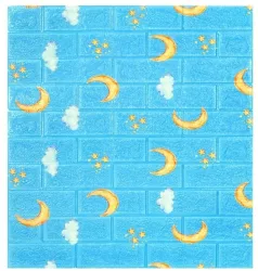 Set 10 Placi Tapet 3D Flippy 70 x 77 cm Grosime 3 mm din Polietilena Tip Caramida Model Luna Suprafata acoperita 5.3 mp Albastru 
