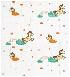 Set 10 Placi Tapet 3D Flippy 70 x 77 cm Grosime 3 mm din Polietilena Tip Caramida Model Unicorni Suprafata acoperita 5.3 mp Alb