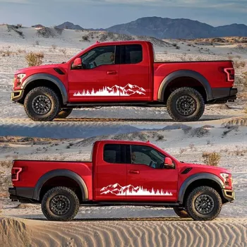 Set 2 stickere autoadezive pentru vehicule Off Road model Forest & Mountains dimensiune 100 x 20 cm culoare Alba 