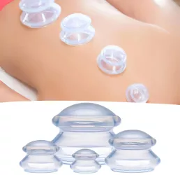 Set 4 Ventuze de Cupping Flippy Pentru Masaj Anticeluluitic din Silicon Alb Transparent 
