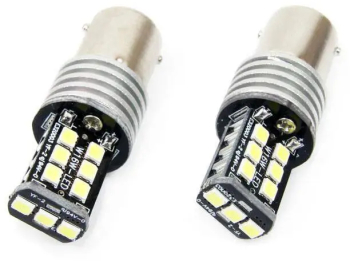 Set becuri auto cu LED CANBUS compatibil P21W BA15S 15 SMD 7.5W Alb 12/24V- destinat competitiilor auto sau off-road 