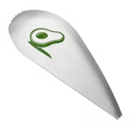 Taietor special pentru avocado Flippy 3 in 1 forma curbata zimti pentru apucare si taiere din otel inoxidabil 15 x 6 cm gri 