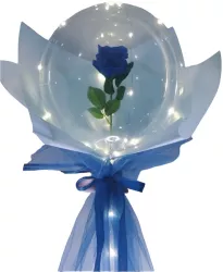 Trandafir in Balon LED cu Lumini Flippy Tip Buchet Diametru 35 cm Albastru 