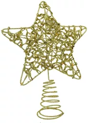 Varf decorativ de brad Auriu in forma de Stea design cu paiete din Plastic/Metal 18 cm x 23 cm Interior/Exterior Flippy 