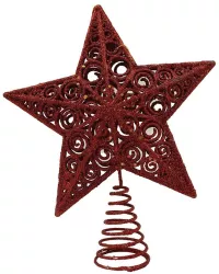 Varf decorativ de brad Rosu in forma de Stea design spiralat din Plastic/Metal 19 cm x 23 cm Interior/Exterior Flippy 