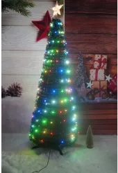 Brad artificial Pop-Up Flippy cu instalatie integrata Lumini RGB Suport inclus Stea luminata 304 Led 180 cm Material PVC Verde 