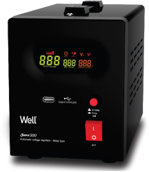 Stabilizator automat de tensiune cu releu 500VA/300W negru Well 