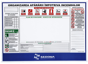 Semn PSI - Plan organizare impotriva incendiilor - 43 x 31 cm
