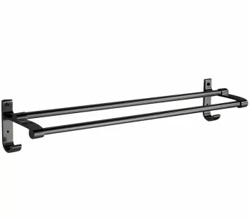 Suport din aluminiu pentru 2 prosoape + 2 cuiere lungime 60 cm culoare Neagra 