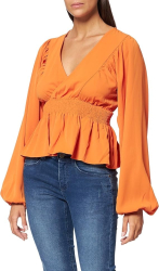 Bluza cu talie smock pentru dame NA-KD portocaliu marimea 34 - OUTLET 