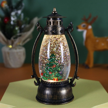 Decoratiune Luminoasa Flippy Felinar de Craciun cu Lumina LED Ornament Model Lampa cu Ulei Brad de Craciun cu Maner 14x7x6 cm Negru 