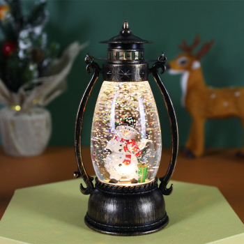 Decoratiune Luminoasa Flippy Felinar de Craciun cu Lumina LED Ornament Model Lampa cu Ulei Om de Zapada cu Maner 14x7x6 cm Negru 