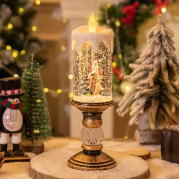 Decoratiune Luminoasa Flippy Lampa de Craciun cu Lumina LED Ornament Model Sfesnic cu Lumanare Mos Craciun 26x8.5x8.5 cm Auriu 