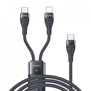 Cablu de Date Type-C la Type-C Lightning - Yesido CA87 - Black 