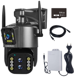Camera de supraveghere dubla WiFi IARMAC cu Alimentare UPS 12Mp 10X Zoom Optic exterior/interior Ultra HD rotire 360 grade leduri lumin