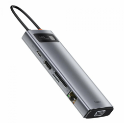 Hub 3xUSB 3.2 2xType-C VGA HDMI SD/TF Card Reader RJ45 - Baseus Metal Glam CAHUB-CU0G - Grey 