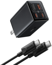 Incarcator US 2x USB 2x Type-C 65W + Cablu Type-C 100W 20V 5A 1m - Baseus GaN6 Pro P10162702113-00 - Black 