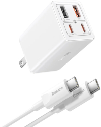 Incarcator US 2x USB 2x Type-C 65W + Cablu Type-C 100W 20V 5A 1m - Baseus GaN6 Pro P10162702213-00 - White 