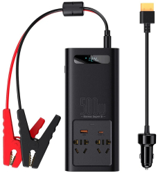 Invertor pentru Masina USB Type-C CN/EU 150W/12V 500W/220V + Cleme si Cablu 12V - Baseus CGNB000101 - Black 