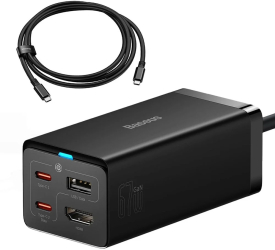Statie Incarcare HDMI 4K 30Hz 2x Type-C USB 67W 1.5m + Cablu Type-C 100W 40Gbps 1m - Baseus GaN5 Pro CCGP110201 - Black 