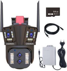 Camera de supraveghere tripla WiFi IARMAC cu Alimentare UPS 16Mp 10X Zoom Optic exterior/interior Ultra HD rotire 360 grade leduri lum