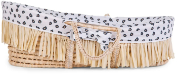 Cos bebe Childhome Moise din coji de porumb si rafie cu saltea Husa Jerse Leopard