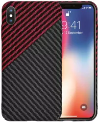 Husa pentru iPhone X / iPhone XS - Techsuit Carbonite FiberShell - Red Vortex 