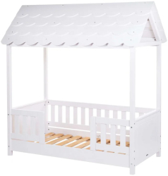 Pat Casuta Childhome cu protectii laterale 70x140 cm Lemn Alb 