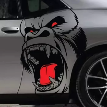Set 2 stickere autoadezive Tuning in doua culori model Gorilla dimensiune 70 x 47 cm culoare Negru + Rosu 