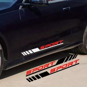 Set 2 stickere autoadezive Tuning in doua culori model Racing Stripes V3 dimensiune 58 cm culoare Alb + Rosu 